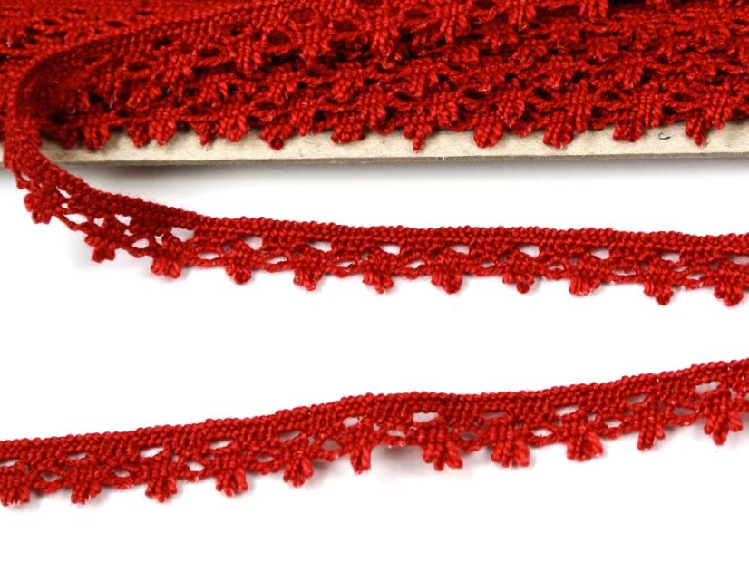 Cotton bobbin lace 75535, width 12 mm, light wine