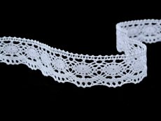Cotton bobbin lace 82167, width 28 mm, white mercerized