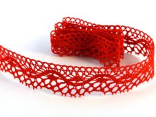 Cotton bobbin lace 75416, width 27 mm, red