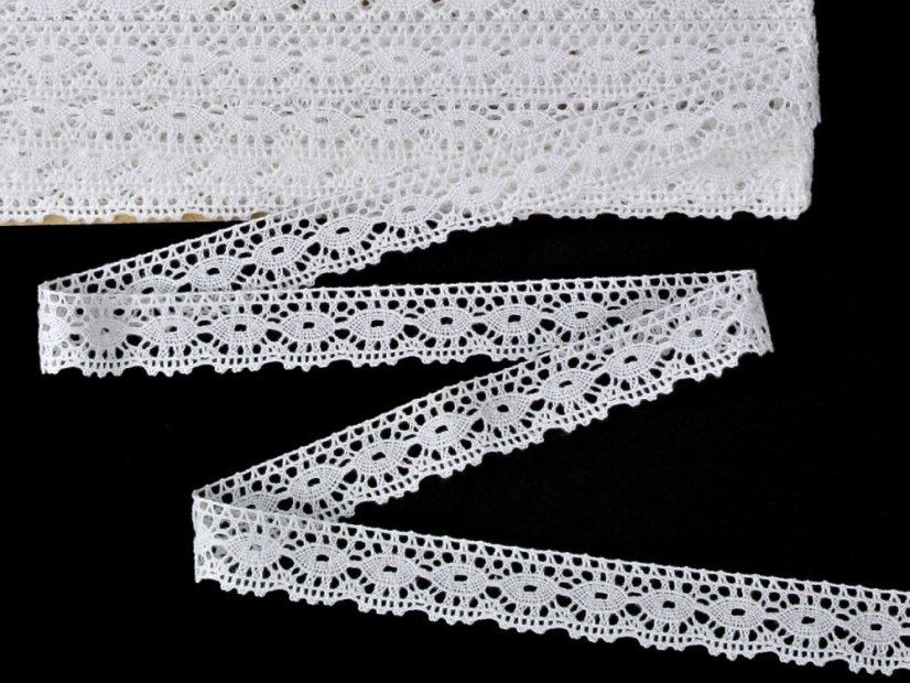 Cotton bobbin lace 75306, width 19 mm, white