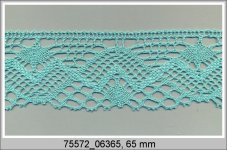 Cotton bobbin lace 75572, width 65 mm, aqua green