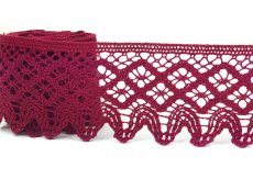 Cotton bobbin lace 75293, width 68 mm, cranberry