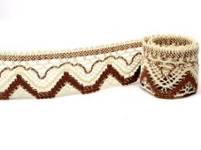 Cotton bobbin lace 75301, width 58 mm, ecru/ brown
