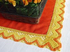 Cotton bobbin lace 75301, width 58 mm, yellow/ dark yellow/ rich orange