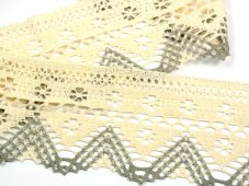 Cotton bobbin lace 75529, width 97 mm, ecru/ dark linen gray