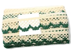 Cotton bobbin lace 75067, width 47 mm, ecru/ green