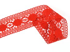 Cotton bobbin lace insert 75249, width 48 mm, red