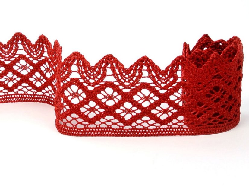 Cotton bobbin lace 75293, width 68 mm, light wine