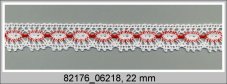 Cotton bobbin lace 82176, width 22 mm, white/ red