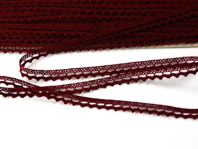 Cotton bobbin lace 75397, width 9 mm, cranberry