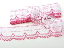 Cotton bobbin lace 81831, width 58 mm, white/ fuchsia