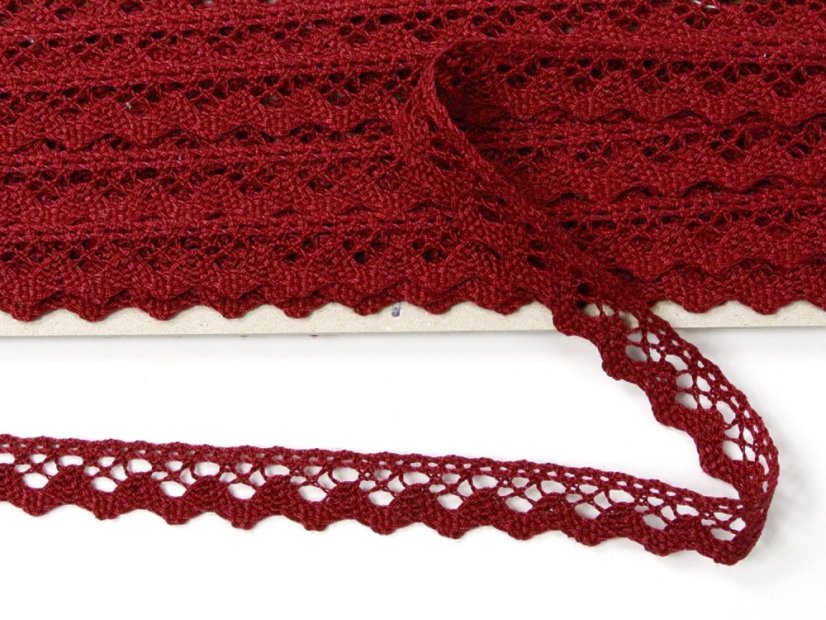 Cotton bobbin lace 75259, width 17 mm, cranberry