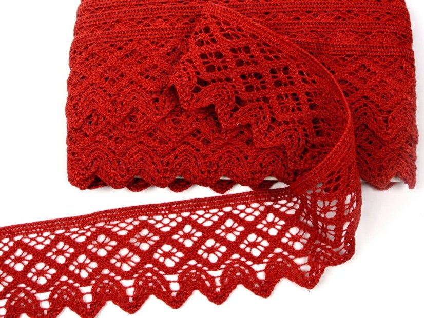 Cotton bobbin lace 75293, width 68 mm, light wine