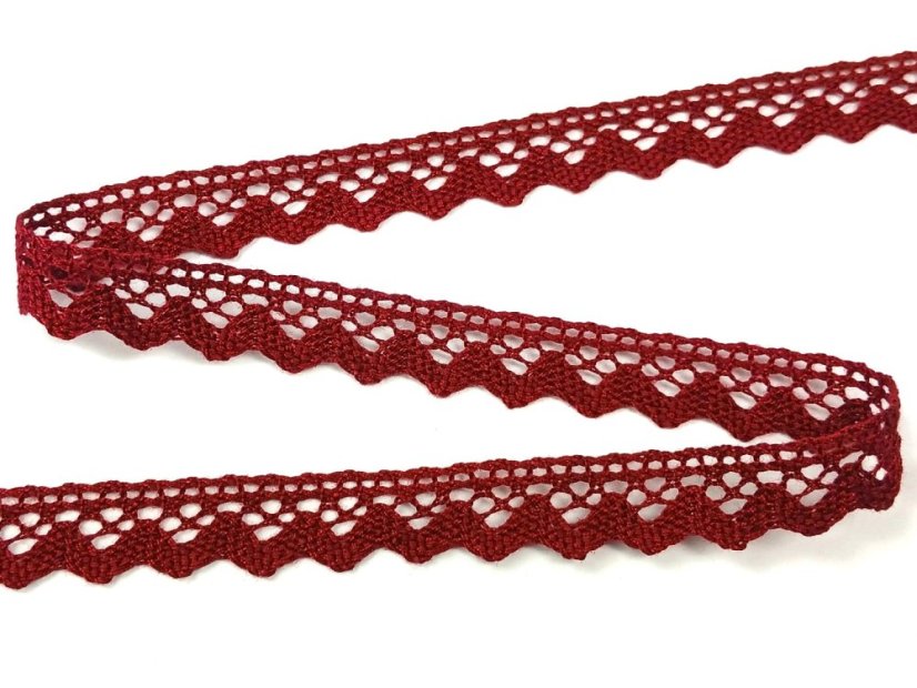 Cotton bobbin lace 75259, width 17 mm, cranberry