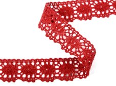 Cotton bobbin lace 75187, width 32 mm, wine