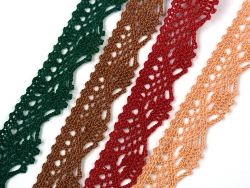 Cotton bobbin lace 75423, width 26 mm, dark wine