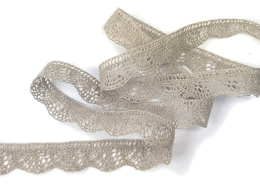 Linen bobbin lace 75574, width 75 mm, 100% linen natural