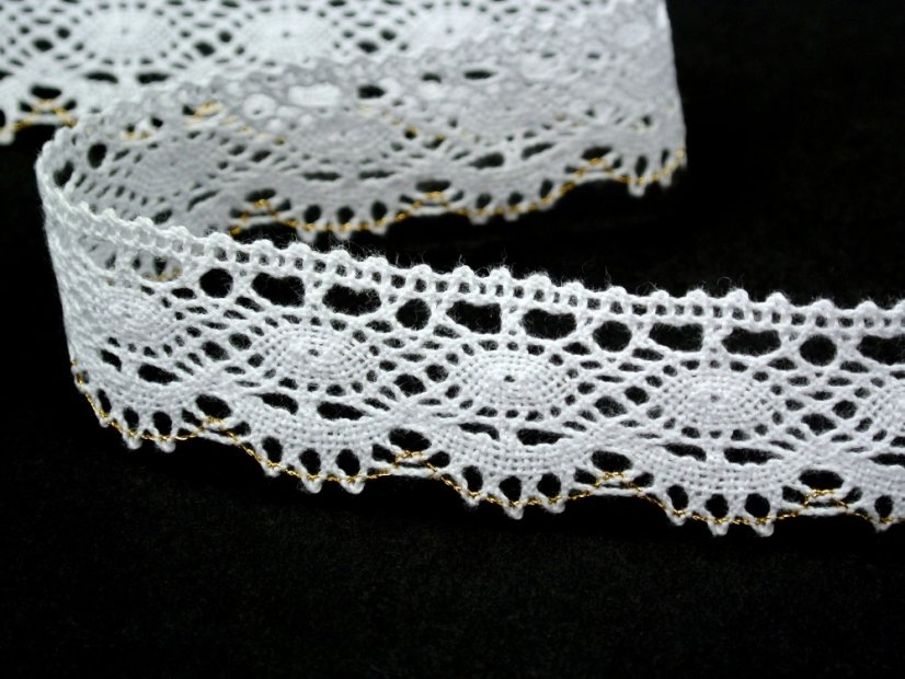 Paličkovaná krajka 82167 (bílá/Lurex zlatý)