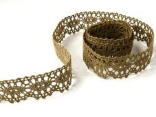 Cotton bobbin lace 75187, width 32 mm, khaki