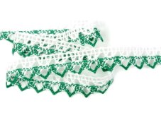 Cotton bobbin lace 75087, width 19 mm, white/ light green