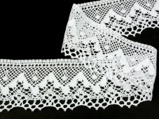 Cotton bobbin lace 75574, width 70 mm, white