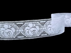 Cotton bobbin lace 75513, width 50 mm, white