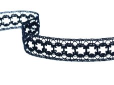 Cotton bobbin lace 75619, width 25 mm, black blue