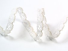 Cotton bobbin lace 75337, width 8 mm, white/ Lurex gold