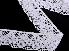 Cotton bobbin lace 75021, width 73 mm, white