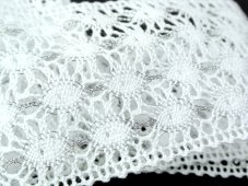Cotton bobbin lace insert 75117, width 80 mm, white/ Lurex silver