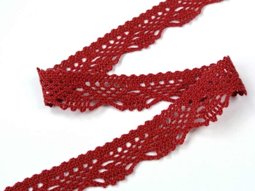 Cotton bobbin lace 75423, width 26 mm, dark wine