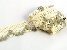 Cotton bobbin lace 75261, width 40 mm, ecru/ dark linen gray