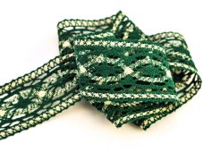 Cotton bobbin lace insert 75038, width 52 mm, dark green/ ecru