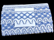 Cotton bobbin lace 75293, width 68 mm, white/ sky blue