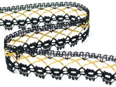 Cotton bobbin lace 82293, width 32 mm, black/ Lurex gold