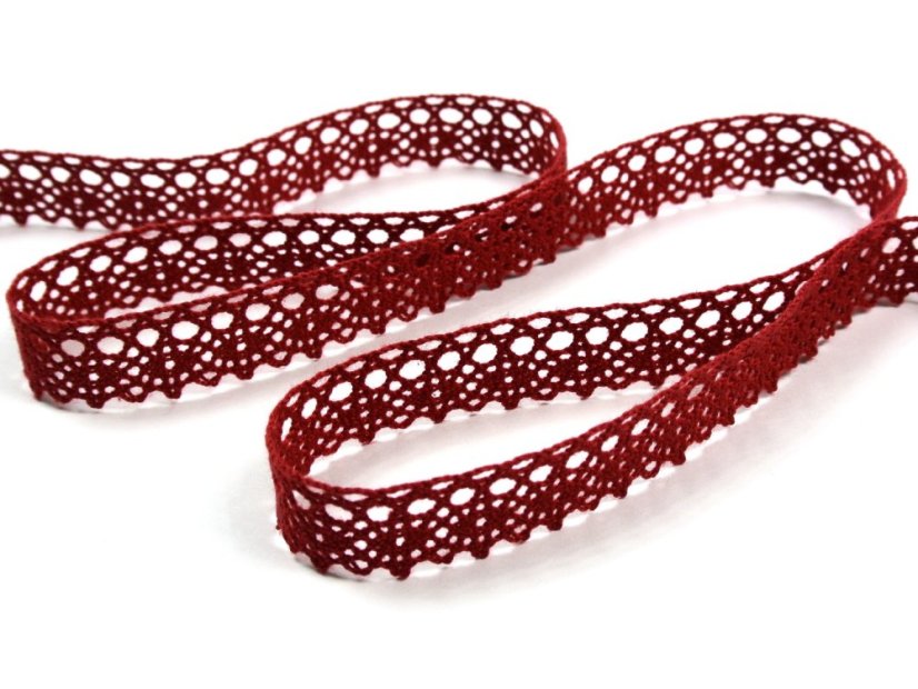 Cotton bobbin lace 75367, width 16 mm, dark wine