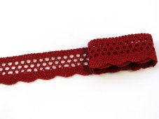 Cotton bobbin lace 82121, width 35 mm, cranberry