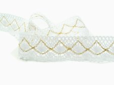 Cotton bobbin lace 82231, width 32 mm, white/ Lurex gold