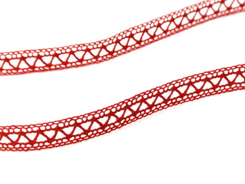 Cotton bobbin lace insert 75526, width 11 mm, light wine