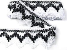 Cotton bobbin lace 75256, width 80 mm, white/ black
