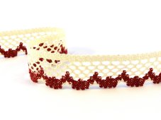 Cotton bobbin lace 75067, width 47 mm, ecru/ dark wine