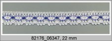 Cotton bobbin lace 82176, width 22 mm, white/ royal blue