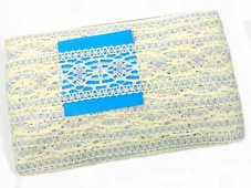 Cotton bobbin lace insert 75038, width 52 mm, light cream/ light blue