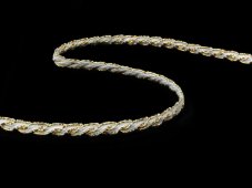 Cotton bobbin lace 75481, width 6 mm, white/ Lurex gold