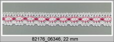 Cotton bobbin lace 82176, width 22 mm, white/ fuchsia