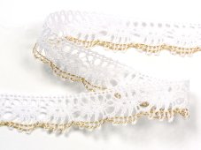 Cotton bobbin lace 81050, width 17 mm, white/ Lurex gold