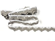 Cotton bobbin lace 75207, width 14 mm, white/ dark linen gray