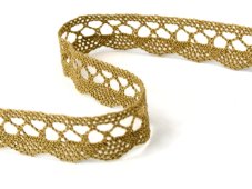 Cotton bobbin lace 75428, width 18 mm, khaki