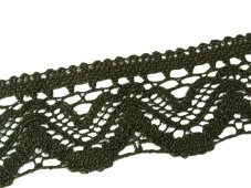 Cotton bobbin lace 75301, width 58 mm, dark olive