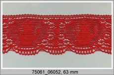 Cotton bobbin lace 75061, width 63 mm, light wine